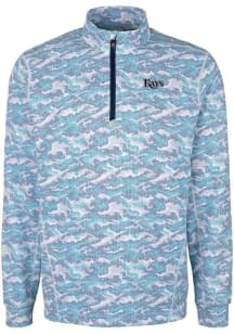 Cutter and Buck Tampa Bay Rays Mens Blue Mono Traverse Camo Long Sleeve Qtr Zip Pullover