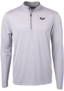 Cutter and Buck Tampa Bay Rays Mens Grey Mono Virtue Eco Pique Micro Stripe Long Sleeve Qtr Zip Pu..