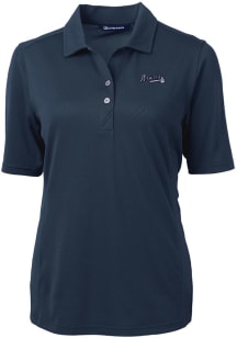 Cutter and Buck Atlanta Braves Womens Navy Blue Mono Virtue Eco Pique Short Sleeve Polo Shirt