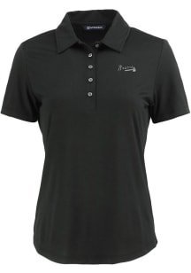 Cutter and Buck Atlanta Braves Womens Black Mono Coastline Eco Short Sleeve Polo Shirt