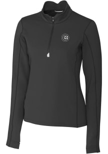 Cutter and Buck Chicago Cubs Womens Black Mono Traverse Qtr Zip