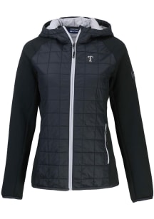 Cutter and Buck Texas Rangers Womens Black Mono Rainier PrimaLoft Hybrid Medium Weight Jacket