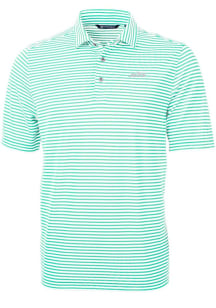 Cutter and Buck New York Jets Mens Green Mono Virtue Eco Pique Stripe Short Sleeve Polo