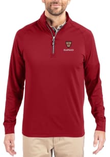 Cutter and Buck Harvard Crimson Mens Cardinal Adapt Eco Knit Long Sleeve Qtr Zip Pullover