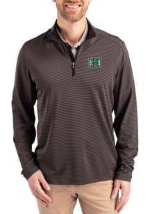 Cutter and Buck Hawaii Warriors Mens Black Virtue Eco Pique Stripe Big and Tall Qtr Zip