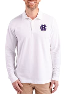 Cutter and Buck Holy Cross Crusaders White Advantage Pique Long Sleeve Big and Tall Polo