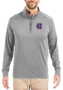 Cutter and Buck Holy Cross Crusaders Mens Grey Adapt Eco Knit Long Sleeve Qtr Zip Pullover