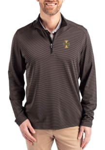 Cutter and Buck Idaho Vandals Mens Black Virtue Eco Pique Micro Stripe Long Sleeve Qtr Zip Pullove..