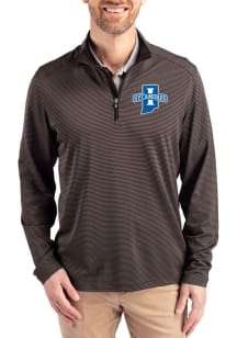 Cutter and Buck Indiana State Sycamores Mens Black Virtue Eco Pique Micro Stripe Long Sleeve Qtr Z..