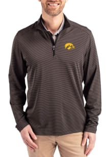 Cutter and Buck Iowa Hawkeyes Mens Black Virtue Eco Pique Stripe Big and Tall Qtr Zip
