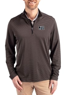 Cutter and Buck Jackson State Tigers Mens Black Virtue Eco Pique Micro Stripe Long Sleeve Qtr Zip..