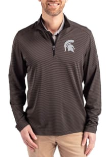 Cutter and Buck Michigan State Spartans Mens Black Virtue Eco Pique Stripe Big and Tall Qtr Zip