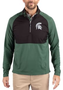 Cutter and Buck Michigan State Spartans Mens Green Adapt Eco Hybrid Long Sleeve Qtr Zip Pullover