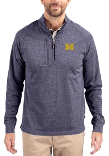 Cutter and Buck Michigan Wolverines Mens Navy Blue Adapt Eco Knit Big and Tall Qtr Zip