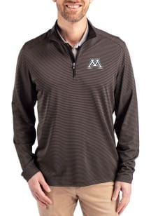 Cutter and Buck Minnesota Golden Gophers Mens Black Virtue Eco Pique Micro Stripe Long Sleeve Qtr..