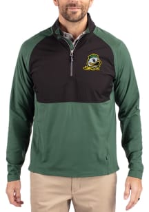 Cutter and Buck Oregon Ducks Mens Green Adapt Eco Hybrid Long Sleeve Qtr Zip Pullover