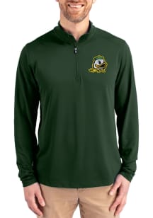 Cutter and Buck Oregon Ducks Mens Green Virtue Eco Pique Long Sleeve Qtr Zip Pullover