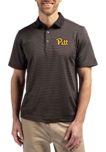 Cutter and Buck Pitt Panthers Mens Black Virtue Eco Pique Micro Stripe Short Sleeve Polo