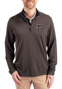 Cutter and Buck Purdue Boilermakers Mens Black Virtue Eco Pique Stripe Big and Tall Qtr Zip