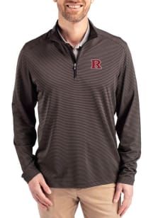 Cutter and Buck Rutgers Scarlet Knights Mens Black Virtue Eco Pique Micro Stripe Long Sleeve Qtr Z..