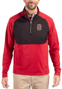 Cutter and Buck Stanford Cardinal Mens Red Adapt Eco Hybrid Long Sleeve Qtr Zip Pullover