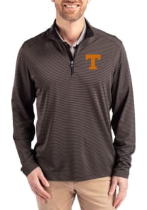 Cutter and Buck Tennessee Volunteers Mens Black Virtue Eco Pique Micro Stripe Long Sleeve Qtr Zip..