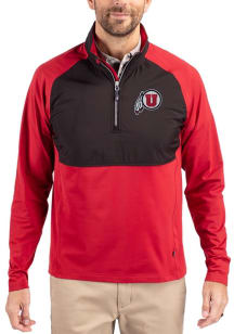 Cutter and Buck Utah Utes Mens Red Adapt Eco Hybrid Long Sleeve Qtr Zip Pullover
