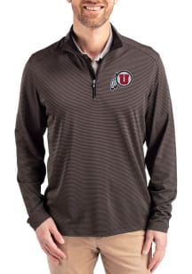Cutter and Buck Utah Utes Mens Black Virtue Eco Pique Micro Stripe Long Sleeve Qtr Zip Pullover