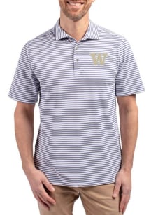 Cutter and Buck Washington Huskies Mens Pink Virtue Eco Pique Stripe Short Sleeve Polo