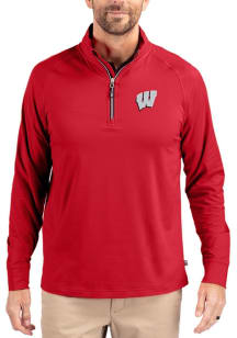 Cutter and Buck Wisconsin Badgers Mens Red Adapt Eco Big and Tall Qtr Zip