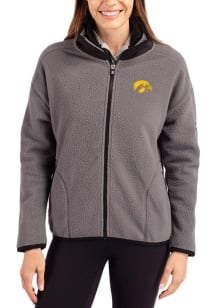 Cutter and Buck Iowa Hawkeyes Womens Grey Cascade Sherpa Long Sleeve Full Zip Jacket