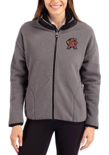 Cutter and Buck Maryland Terrapins Womens Grey Cascade Sherpa Long Sleeve Full Zip Jacket