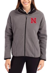 Cutter and Buck Nebraska Cornhuskers Womens Grey Cascade Sherpa Long Sleeve Full Zip Jacket