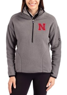 Cutter and Buck Nebraska Cornhuskers Womens Grey Cascade Sherpa Qtr Zip
