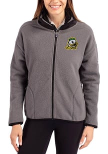 Cutter and Buck Oregon Ducks Womens Grey Cascade Sherpa Long Sleeve Full Zip Jacket