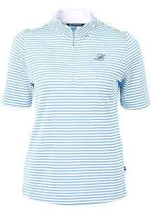 Cutter and Buck Miami Dolphins Womens Blue Mono Virtue Eco Pique Stripe Short Sleeve Polo Shirt