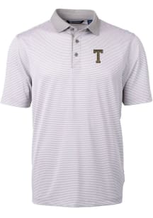 Cutter and Buck GA Tech Yellow Jackets Mens Grey Vault Virtue Eco Pique Micro Stripe Short Sleeve..
