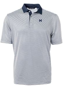 Cutter and Buck Michigan Wolverines Mens Navy Blue Vault Virtue Eco Pique Micro Stripe Short Sleev..