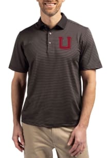 Cutter and Buck Utah Utes Mens Black Vault Virtue Eco Pique Micro Stripe Short Sleeve Polo
