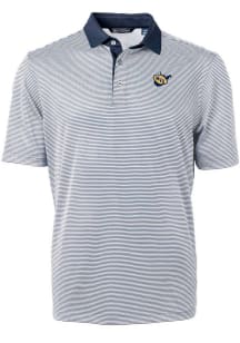 Cutter and Buck West Virginia Mountaineers Mens Navy Blue Vault Virtue Eco Pique Micro Stripe Shor..