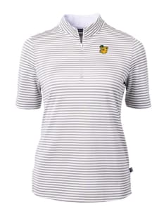 Cutter and Buck Baylor Bears Womens Grey Vault Virtue Eco Pique Stripe Short Sleeve Polo Shirt