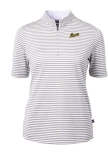 Cutter and Buck George Mason University Womens Grey Vault Virtue Eco Pique Stripe Short Sleeve Pol..
