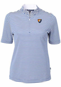 Cutter and Buck Illinois Fighting Illini Womens Blue Vault Virtue Eco Pique Stripe Short Sleeve Po..
