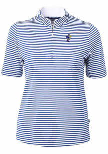 Cutter and Buck Kansas Jayhawks Womens Blue Vault Virtue Eco Pique Stripe Short Sleeve Polo Shirt