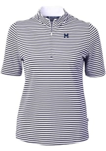 Cutter and Buck Michigan Wolverines Womens Blue Vault Virtue Eco Pique Stripe Short Sleeve Polo Sh..