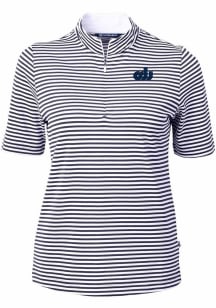 Cutter and Buck Old Dominion Monarchs Womens Navy Blue Vault Virtue Eco Pique Stripe Short Sleeve..