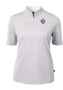Cutter and Buck Penn State Nittany Lions Womens Grey Vault Virtue Eco Pique Stripe Short Sleeve Po..