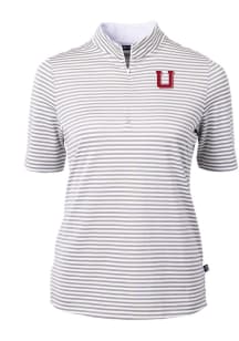 Cutter and Buck Utah Utes Womens Grey Vault Virtue Eco Pique Stripe Short Sleeve Polo Shirt