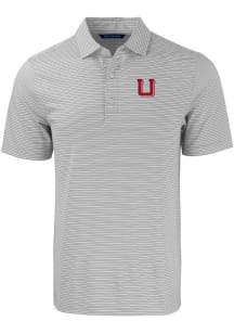 Cutter and Buck Utah Utes Mens Grey Vault Forge Double Stripe Short Sleeve Polo