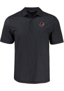 Cutter and Buck Rochester Red Wings Mens Black Pike Shadow Check Short Sleeve Polo